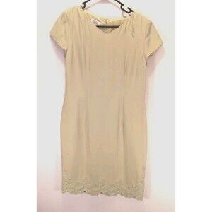 Vtg Talbots Silk Linen Blend Lt Green Sheath Dress Embroidered Hem Lined Sz 12